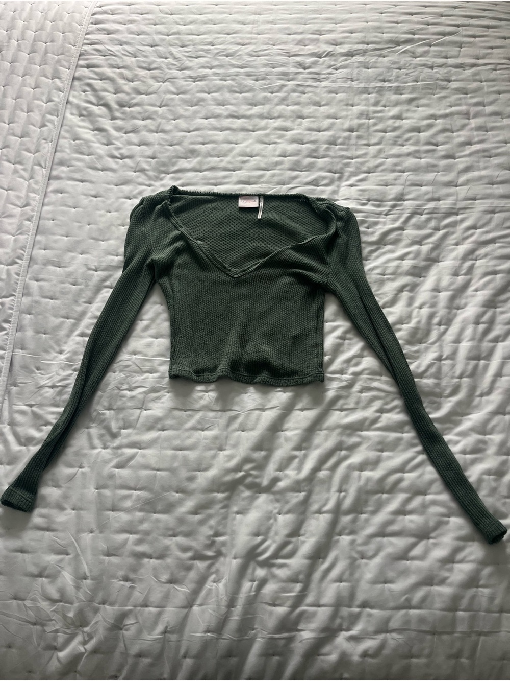 Urban Outfitters Olive Green Ribbed V-Neck Crop Top
